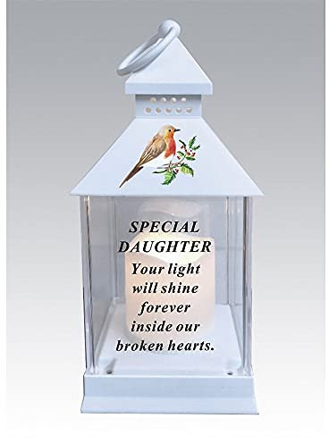 Waterproof Robin Memorial Graveside Lantern with LED Candle (Daughter)