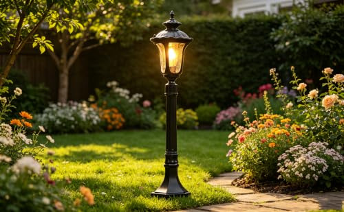 Chao Zan Außen-Stehlampe, 1 flammige Außenleuchte, Hoch 80 cmStehleuchte aus Aluguss und Glas, Farbe: Schwarz, Fassung: E27, IP55 Wegeleuchte