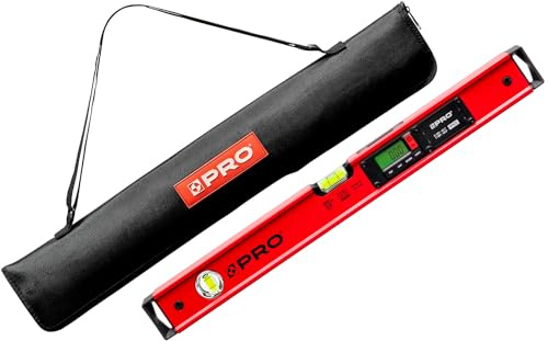 PRO900 Digitale Wasserwaage 60cm mit 2 LCD Displays und Abdeckung - Elektronische Wasserwaage mit Messwertspeicher für bis zu 19 Ergebnisse Schutzart IP65 - Farbe Rot