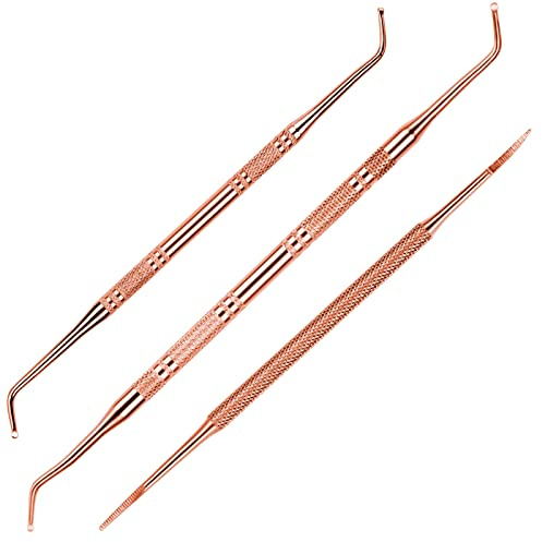 FANDAMEI Eckenheber und Nagelfeile Edelstahl Set, 3-er Eingewachsene Zehennägel Werkzeug Doppelseitige Eckenheber Fußpflege Professionelle Maniküre & Pediküre Nagelpflege Set Rosagold