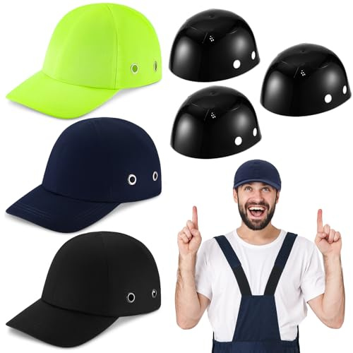 Henoyso 3 Pcs Bump Cap Baseball Hat Style Hard Hat Helmet Safety Cap Breathable Lightweight Safety Hat for Men Women, Comfortable Head Protection Cap, 3 Colors