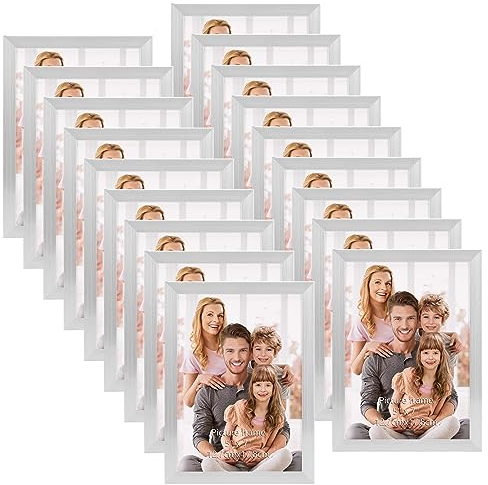 Hoikwo 18 Stück Bilderrahmen 13x18 cm, Silber Fotorahmen Collage Set für Wohnzimmer Schlafzimmer Kinderzimmer Büro Treppenhaus Flur, Wand- oder Tischaufsteller