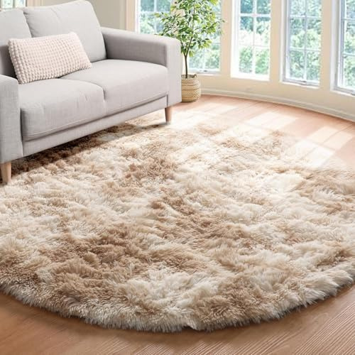 Tenekee Tappeto Rotondo Peloso Soggiorno Tappeti Soffici per Grandi Dimensioni Salotto Moderno Tappeto Morbido e Soffice per Salotto Cameretta Tavolino da Letto (160cm, Bianco kaki)