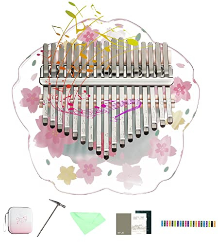 Povanjer Daumenklavier - Acryl Kirschblütenform Acryl Mbira Daumenklavier 17 Tasten - Mbira Finger Piano Geschenke für Kinder und Erwachsene Anfänger
