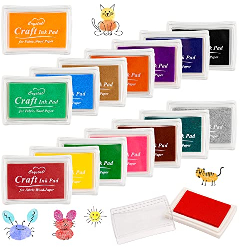 Vaktop Stempelkissen Bunt, Stempelkissen Kinder, Ungiftig Abwaschbar Fingerstempelfarbe 7,5 x 5,5 cm, Fingerabdruck Farbe Stamp Pad für Papier Handwerk Stoff Scrapbook DIY (15 Farben)