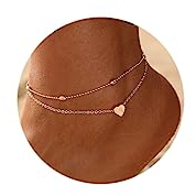 FUNEIA Fußkette Gold Damen 14K Vergoldet Boho Perlen Fußkettchen Mode Mehrschichtige Forever Herz Pearl CZ Fußkettchen Set Wasserfest Verstellbar Strand Fuß Schmuck für Frauen und Mädchen