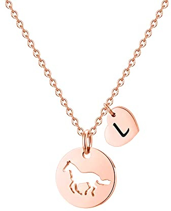 TINGN Pferde Mädchen Geschenk, Pferde Kette Herz Buchstaben Edelstahl Kette mit Buchstaben A-Z Personalisierte Geschenke für Teenager Mädchen Pferdeliebhaber Geschenke für Schwester Tochter Schmuck