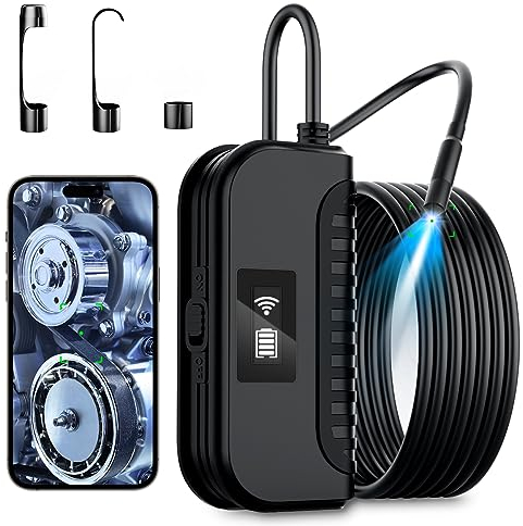 Maylatte Endoskopkamera mit Licht Handy 10M, 1080P HD WFI Autofokus Rohrkamera mit 10 LED, IP68 wasserdichte Inspektionskamera für iOS, Android, 9mm kanalkamera mit Werkzeugkasten