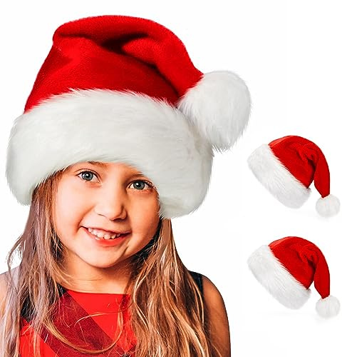 BOSONER Weihnachtsmütze Nikolausmütze Plüsche Weihnachtsmann Mütze: Rote Santa Mütze Warm Dicker Nikolaus Mütze - Weihnachtsmütze Erwachsene Weihnachtsmütze für Kinder - Familie Weihnachten