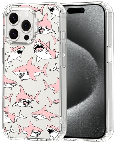 MOSNOVO Cover per iPhone 15 Pro Max - Custodia Trasparente Sottile Antiurto in TPU+PC per Telefono [Protezione Caduta da 6,6 Piedi/Anti-Peel] - Squali Rosa