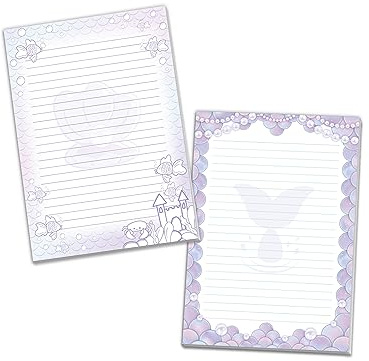 2 Motiv Schreibblöcke Briefpapier liniert für Mädchen Kinder Schule Meerjungfrau Mermaid lila (1 Block bunt und 1 Block zum Ausmalen A5 mit je 25 Blättern)