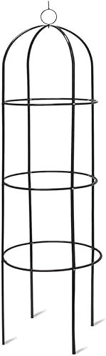 VIVAAS 1.9m Metal Garden Obelisk Trellis Outdoor Climbing Plant Flowers Steel Frame Wgo Trellis Vines Floral Decor Black Yard Round Weather-Proof Metal Plant Support Arch Frame