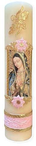 Angelitos de Mexico Guadalupana Virgen de Guadalupe Artisan Pink Candle Cirio Vela de la Guadalupana Fe Catolica