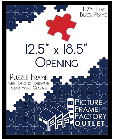 PFFO 12.5x18.5 Puzzle Frame, 1.25 Minimalist Matte Black Style, Clear Plexiglass, Strong Backing, Wall Hanging Hardware Included – Display for Puzzles, Art, Posters, or Pictures