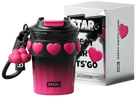 Reisebecher aus 316 Edelstahl, keramikbeschichtetes Innenfutter, 380 ml, vakuumisolierter Kaffeebecher mit Trinkdeckel, perfekt, um Getränke heiß oder kalt zu halten (Rose)