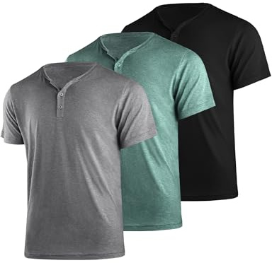 Liloak Mens Short Sleeved Henley T Shirts Pack, Summer Tops for Men with Button Placket, Lightweight Casual Shirts for Holiday Work Weekend
