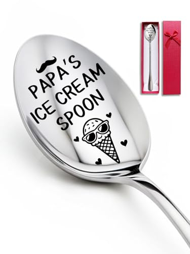 Advivio Funny Papa's Ice Cream Spoon Engraved Stainless Steel Ice Cream Spoons Dessert Spoon, Dessert Spoon Cheese Spoon for Papa Dad Grandpa Men Birthday Christmas Father's Day Gifts