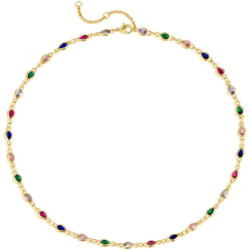 Jenosy Collana girocollo in oro 14 carati, placcata in oro 14 carati, lunga e delicata, alla moda, regalo per donna, 390 millimètres, Oro