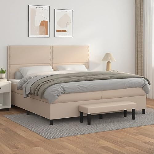 YUHI-HQYD Boxspringbett Matratze,Matratzenfundament,Bettgestell mit Kopfteil,Plattform-Bettgestell,Lattenrost,für Schlafzimmer, Arbeitszimmer,Wohnungen, Cappuccino-Braun 200x200cm Kunstleder