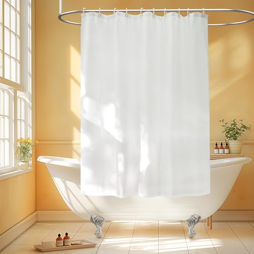 Seenus Tenda da doccia in tessuto impermeabile con 3 magneti ponderati, 152,4 x 167,6 cm, in tessuto bianco, lavabile per vasca da bagno, tende da doccia per camper