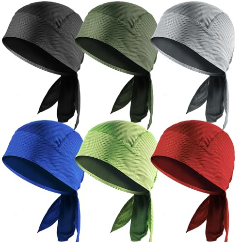 YOHITOP 6 Pack Breathable Doo Rags for Men, Sweat Wicking Dew Rags, Cooling Do Rag Skull Cap Helmet Line for Men