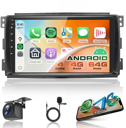 4G+64G Wireless Carplay Android 13 Autoradio 2 Din für Mercedes Benz Smart Fortwo 451 2005-2010 mit Android Auto Navi GPS WiFi 9 Zoll Autoradio mit Mirror Link Bluetooth FM/RDS/DAB/SWC Rückfahrkamera