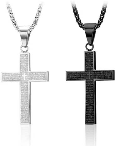 Cruzado 2 Uds, Collar Gargantilla Vintage Oración, Colgante Cruz Para Hombre