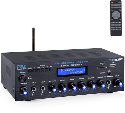 Pyle Verstärker, AV Receiver, Mini Verstärker, Stereo, Bluetooth, 200W-Amplifier, Stereo Receiver – Multi Channel mit FM-Radio, BT, USB/SD, AUX, RCA, Mic-Eingang, BT & FM Antenne