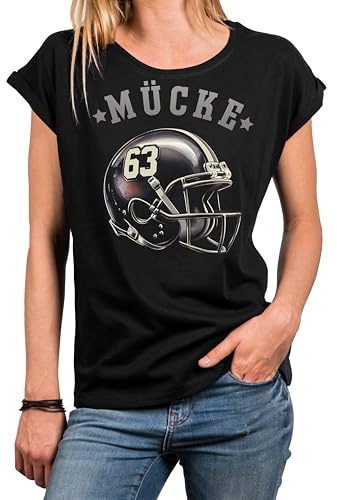 MAKAYA American Football Trikot Damen Mücke 63 Helm Motiv Shirt Vintage Style Oversize Top Damenshirt Lässig Sportlich Schwarz XXXXL