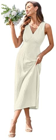 Newshows Sommerkleid Damen Lang V Ausschnitt Elegant Sommer Kleid Hochzeitskleid Maxikleid Abendkleid(Beige, XX-L)