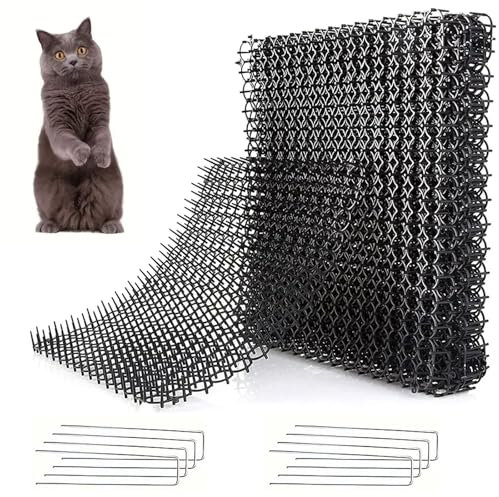 20 PCS Anti Cat Spikes with 8 U-Shaped Nail, Animal Barrier Thorn Grid, Flat Prickle Strip Dig Stopper, Reusable Anti Cat Mats, Scat Mat, Repellent Mat, Thorn Grid Against Cats for Indoor Outdoor Fenc