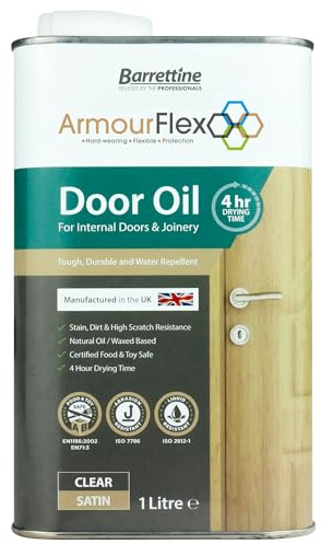 Barrettine Door Oil Satin Finish (1L) - Water Repellent, Wax Based, Natural Door Oil for Internal Doors & Joinery with Stain, Dirt & High Scratch Resistance