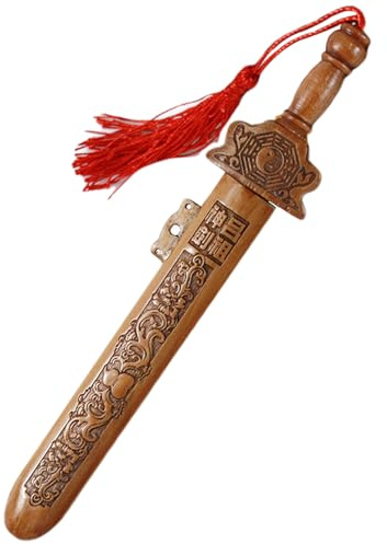Yeory Épée en Bois 7, 1 Pouces sculptées à la Main de pêche Chinoise Enfants en Bois avec Jouet décoratif à Gland pour la décoration de Bureau et Maison, épées Jouets