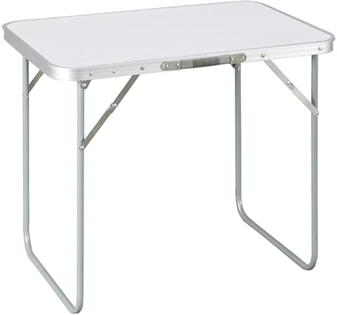 COSHANO Mesa Plegable de Aluminio para Camping Tablero MDF 80x60x70cm Outdoor Picnic Acampada Vacaciones Playa (Blanco)