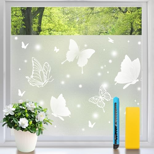 Niviy Fensterfolie Blickdicht Schmetterling 75x200cm | Milchglasfolie Sichtschutzfolie Fenster Selbsthaftend Statisch Haftend ohne Klebstoff, Sichtschutz Anti-UV Zuhause Büro