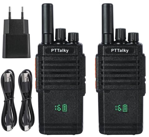 PTTalky Walkie Talkie mit Verstecktem Display PMR Funkgeräte 16 Kanäle VOX CTCSS/DCS Wiederaufladbares woki toki Erwachsene (2 Stück, Schwarz)