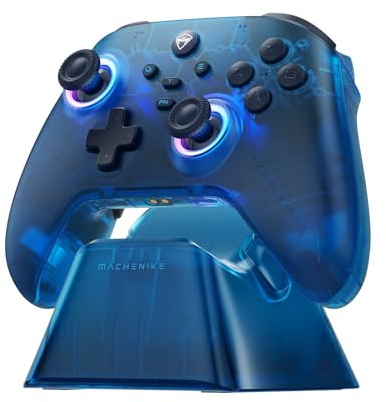 Machenike G3V2 Gaming Controller PC with Charging Dock, Force-Adjustable Joystick, Wireless PC Controller for Switch 2,Switch,iOS,Android, 1000Hz Polling Rate and 1000mAh, RGB Lighning, Blue