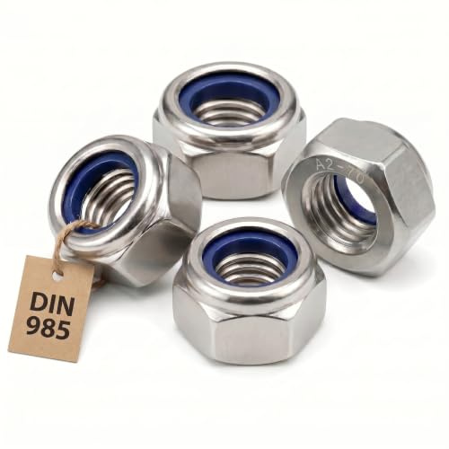 Tuerca Nylstop M3 inoxidable inamovible Ø 3mm | Tuercas de freno 3 mm autoblocante hexagonal autofrenada DIN 985 Acero inoxidable A2-70 (V2A/304) con anillo de bloqueo de nylon: LOTE DE 200 piezas