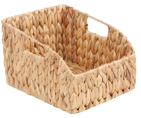 FEILANDUO Cesta de mimbre con asas, cesta de almacenamiento tejida a mano para despensa, cestas decorativas trapezoidales para estantes, organizador del hogar (natural (jacinto de agua), 23 x 28 x 18