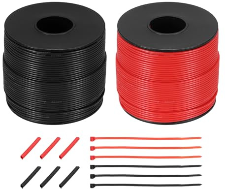 QUARKZMAN Lot de 2 Bobines de Fil Électrique en Silicone Rouge Et Noir | 26 Awg, Câble Électrique en Cuivre de 4 M 300 Pi avec Gaine Thermorétractable Et Attaches de Câble, Calibre 26