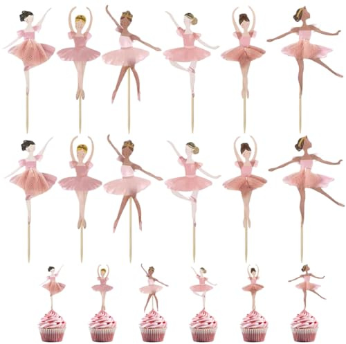 YUVKIN 12 Pezzi Topper per Cupcake, Decorazioni Danza Classica per Compleanno, Addobbi per Feste Bambina, Ballerina Torta per Baby Shower, per Torte con Tutu Cappuccina per Party a Tema (Rosa)