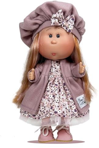 Muñeca Little Mia Paris R/3197 – Muñeca de colección bañable de vinilo | Cabello pelirrojo con reflejos rosa | Vestido lila con abrigo y boina | Juguete educativo ideal para regalo | Mochila de regalo