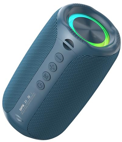 Cuifati Portable Bluetooth Speaker, 8W Full Range Wireless Speaker with RGB Lights, 360° Surround Sound, for Outdoor Home Party Travel (Blue)