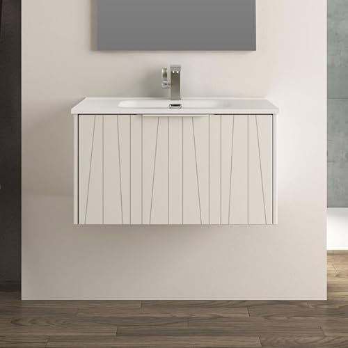 Yellowshop – Mobile Bagno Sospeso HARRY 80 cm in MDF PVC Lavorato, con Lavabo in Ceramica e Cassettone Soft-Close – Maniglia in Metallo – Design Moderno Bianco Opaco