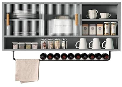 Väggmonterat skjutdörrskåp i akryl – snygg köksförvaringshylla och displaynizer för vardagsrum matsal badrum – grå 120 x 50 x 28 cm