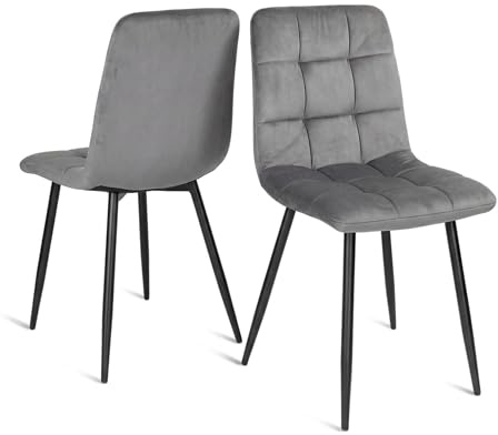 wohnartig® Roma Esszimmerstühle 2er Set | Samtstuhl Grau | Gepolsterte Sitz- & Rückenfläche | Regulierbare Metallfüße | Ideal für Küche Esszimmer Wohnzimmer