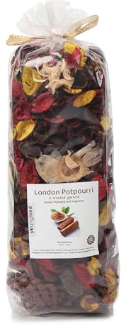 Youngland London Potpourri Sandalwood Scented Garnish 200gm Natural Dried Flower Vase Filler with FREE 10ml Fragrance Oil Bottle Luxury Aromatherapy & Home Fragrance Gift