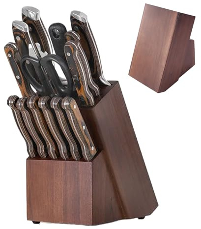 Bloc Porte-Couteaux,Support en Bois 14 Emplacements,Bloc en Bois pour Couteaux | Pour Affûteur Ciseaux Cuisine et Préparation Repas Maison Appartement
