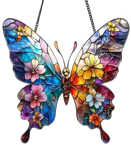 Butterfly Gifts for Women Colorful Acrylic Suncatcher for Windows Suncatcher Garden Ornaments with Greeting Card for Home Decoration Stained Glass Style Window Hanging with Story Card (B)