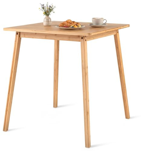 COSTWAY Mesa de Comedor Cuadrada de Bambú, Mesa de Cocina de Madera Maciza de 70 cm, Escritorio Moderno para Espacios Pequeños, Comedor, Sala de Estar y Estudio, para 2-4 Personas, Carga hasta 100 kg